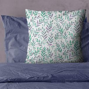 Pastel watercolor branches purple and green cushion