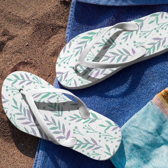 Pastel watercolor branches purple and green flip flops (Creator Uploaded)