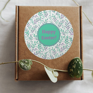 Pastel watercolor branches violet and green Easter Classic Round Sticker