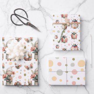Pastel Watercolor Bugs Insect Pattern Whimsical Wrapping Paper Sheet