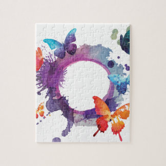 Pastel Watercolor Butterflies Around a Ring Jigsaw Puzzle