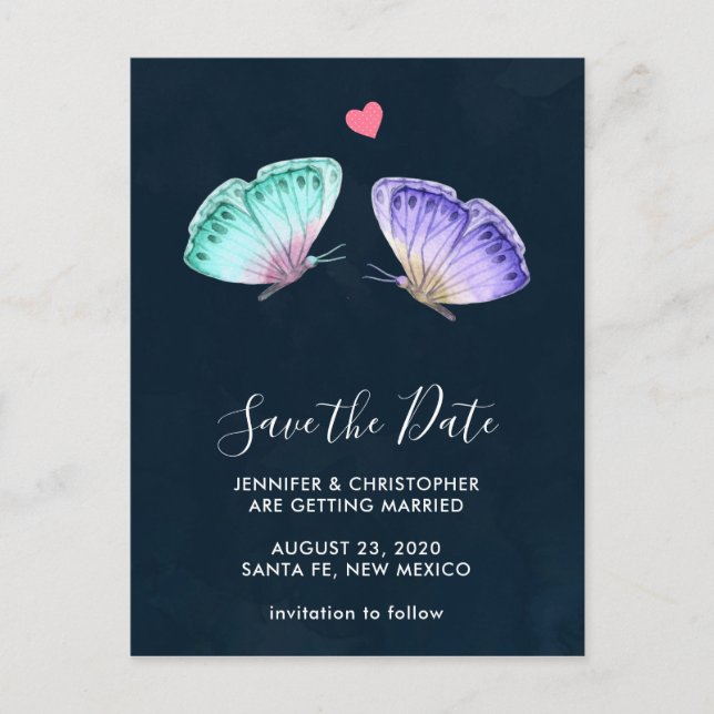 Pastel Watercolor Butterflies Wedding Postcard (Front)