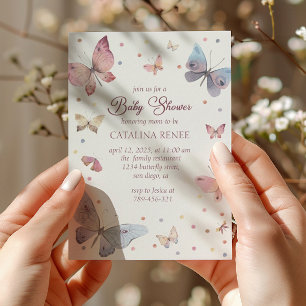 Pastel Watercolor Butterfly Baby Shower Invitation