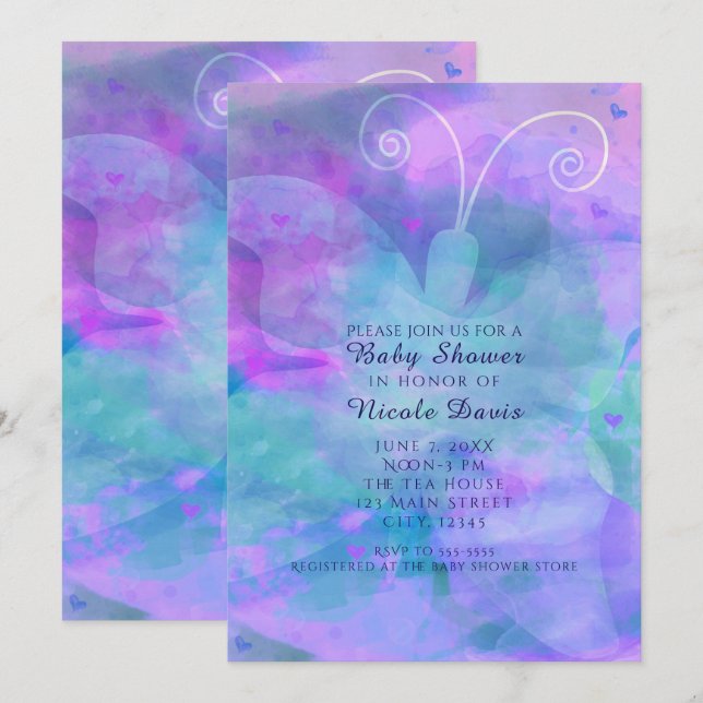 Pastel Watercolor Butterfly Party Invitations (Front/Back)