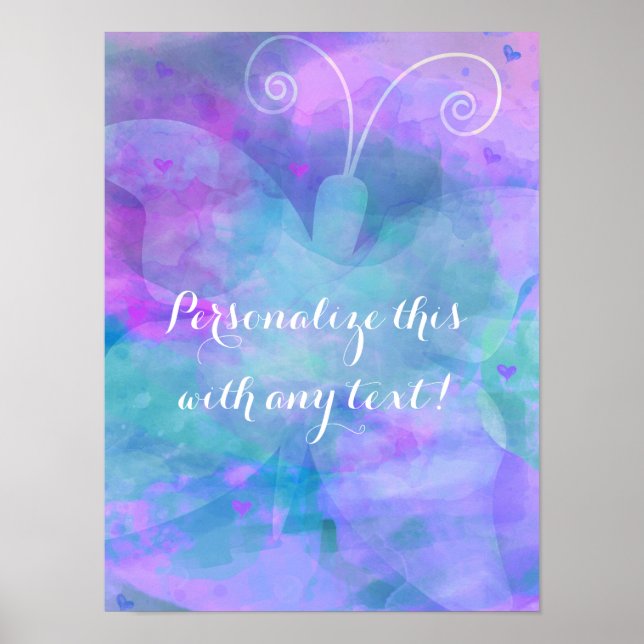 Pastel Watercolor Butterfly Personalised Party Art Poster (Front)