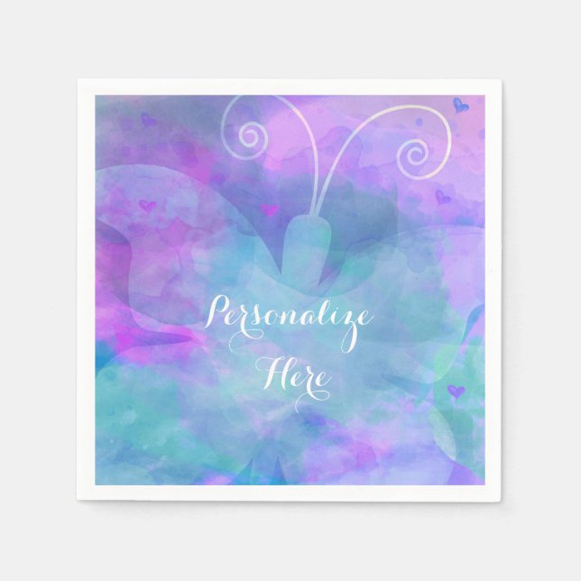 Pastel Watercolor Butterfly Personalised Party Napkin (Front)