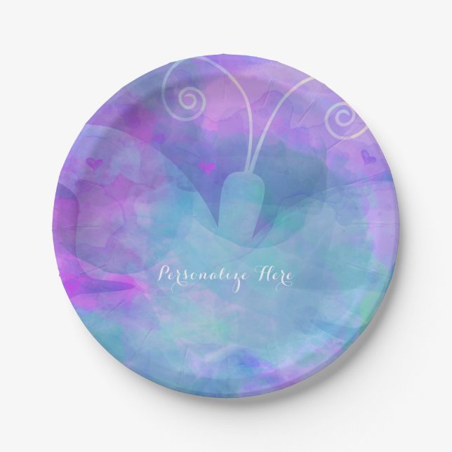 Pastel Watercolor Butterfly Personalised Party Paper Plate (Front)