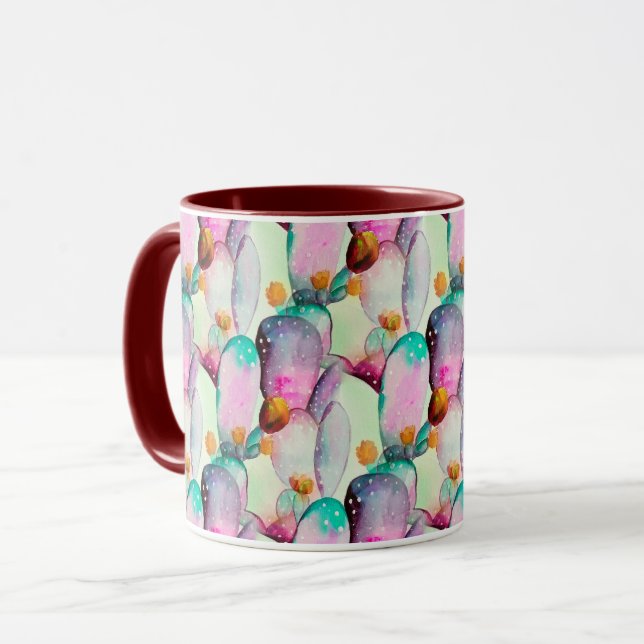 Pastel Watercolor Cactus Flowers Desert Pattern Mug (Front Left)