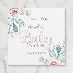 Pastel Watercolor Cactus Pink Baby Shower Favour Tags