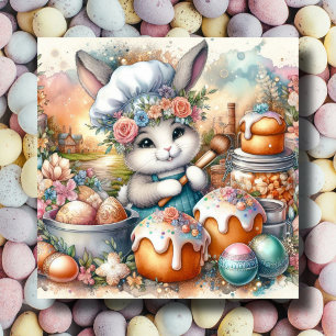 Pastel Watercolor Chef Bunny Easter Treats Holiday Card