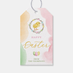 Pastel Watercolor Chick And Willow Wreath Easter Gift Tags