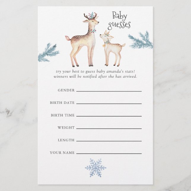Pastel Watercolor Christmas Baby Shower Guesses (Front)