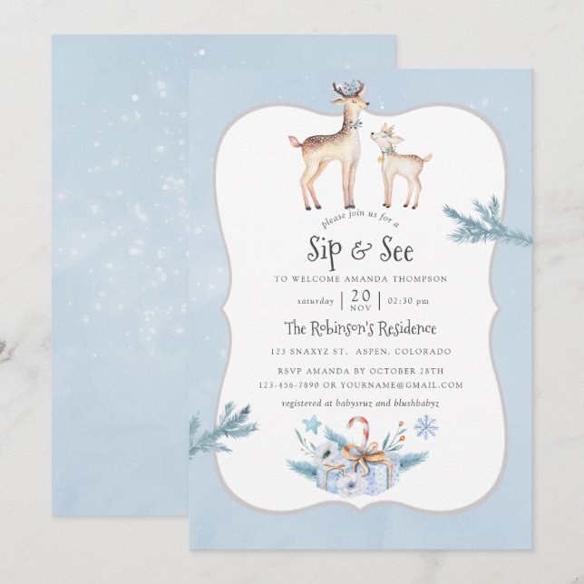 Pastel Watercolor Christmas Holiday Sip and See Invitation (Front/Back)