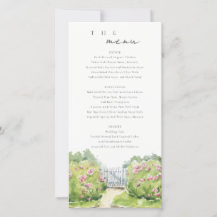 Pastel Watercolor Cottage Garden Wedding Menu Card
