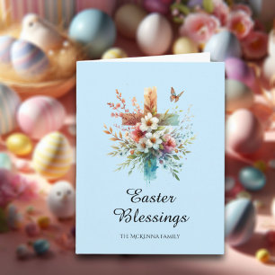 Pastel Watercolor Cross Gospel Christian Easter  Card