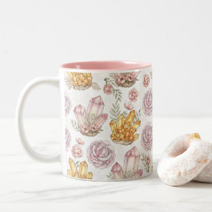 Pastel Watercolor Crystals and Roses Pattern Two-T Two-Tone Coffee Mug