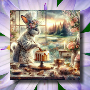 Pastel Watercolor Cute Country Chef Bunny Easter Holiday Card