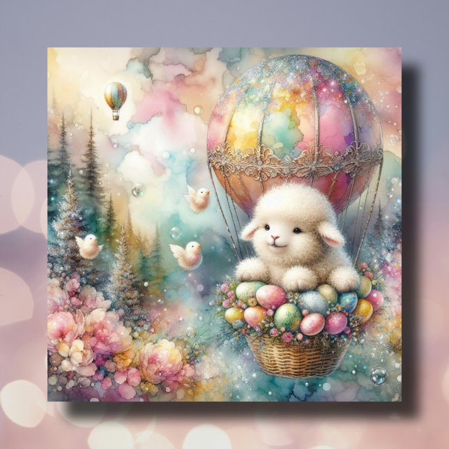 Pastel Watercolor Cute Lamb Chicks Easter Holiday Card (Creator Uploaded)