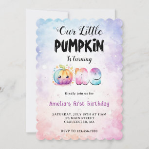 Pastel Watercolor Cute Pumpkin 1st Birthday Invitation