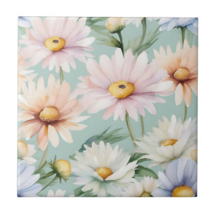Pastel Watercolor Daisies Soft And Elegant Tile