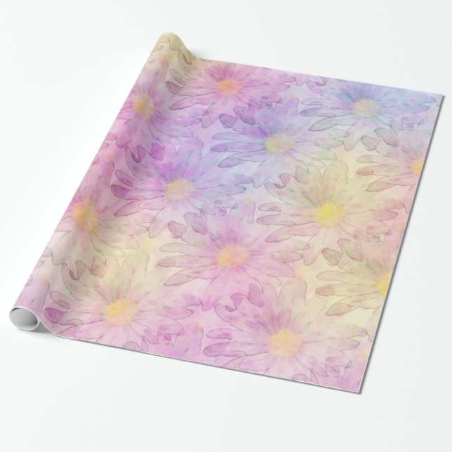 Pastel Watercolor Daisies Wrapping Paper (Unrolled)