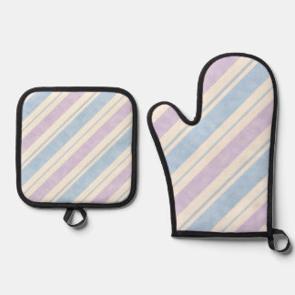 Pastel Watercolor Diagonal Stripes Oven Mitt & Pot Holder Set