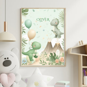 Pastel Watercolor Dino Kids Nursery Art Poster