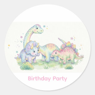 Pastel Watercolor Dinosaur Birthday Party Classic Round Sticker