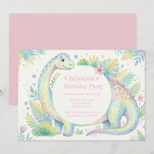 Pastel Watercolor Dinosaur Birthday Party Invitation