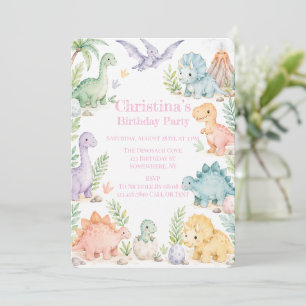 Pastel Watercolor Dinosaur Birthday Party Invitation