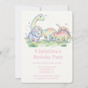 Pastel Watercolor Dinosaur Birthday Party Invitation