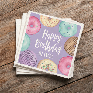 Pastel Watercolor Doughnut Personalised Birthday Napkin