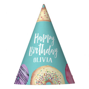 Pastel Watercolor Doughnut Personalised Birthday Party Hat