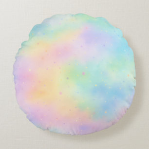Pastel Watercolor Dream – Soft Rainbow Gradient  Round Cushion