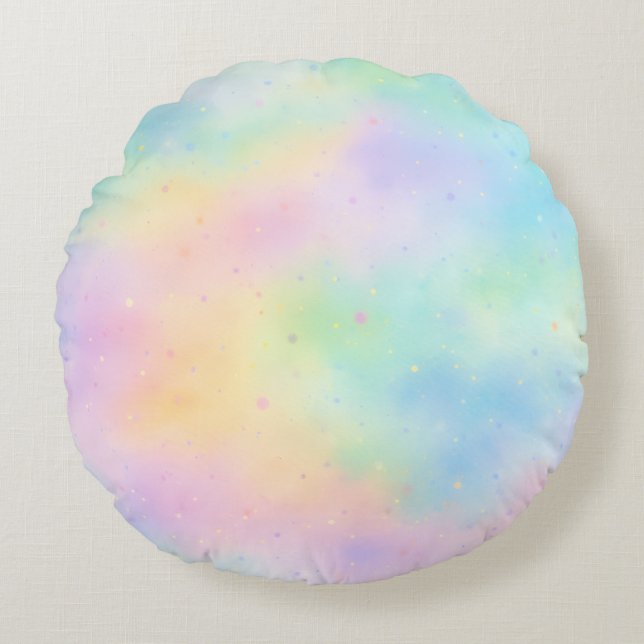 Pastel Watercolor Dream – Soft Rainbow Gradient  Round Cushion (Front)