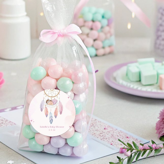 Pastel watercolor dreamcatcher baby shower classic round sticker (Creator Uploaded)