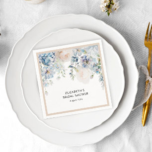Pastel Watercolor Dusty Blue Floral Bridal Shower Napkin