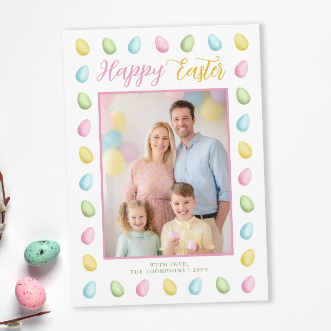 Pastel Watercolor Easter Eggs With Family Photo Card (Creator Uploaded)