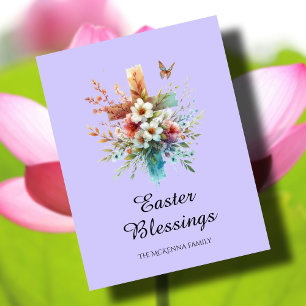 Pastel Watercolor Elegant Cross Christian Easter Card