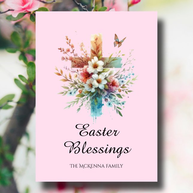 Pastel Watercolor Elegant Cross Christian Easter  Card (Creator Uploaded)