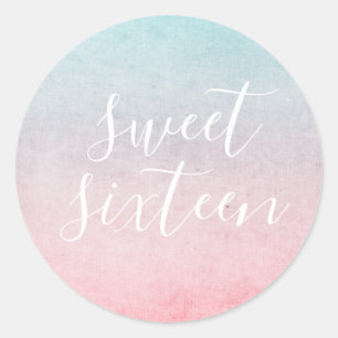Pastel Watercolor Elegant Sweet Sixteen Aqua Classic Round Sticker
