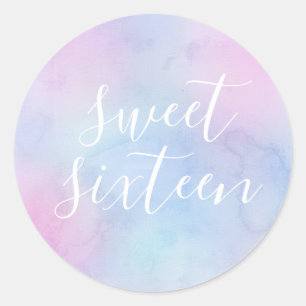Pastel Watercolor Elegant Sweet Sixteen Purple Classic Round Sticker
