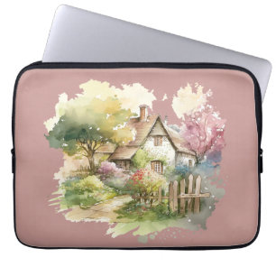 Pastel Watercolor English Cottage Laptop Sleeve