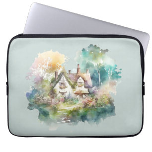 Pastel Watercolor English Cottage Laptop Sleeve