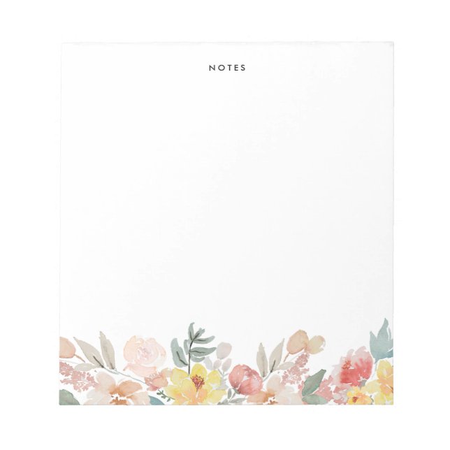 Pastel Watercolor Fall Floral Garland Personalised Notepad (Front)