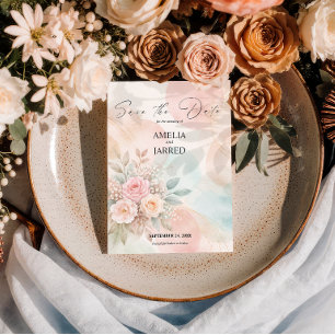 Pastel Watercolor Floral Abstract Shapes Wedding Save The Date
