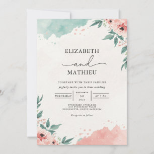 Pastel Watercolor Floral Arch Wedding Invitation