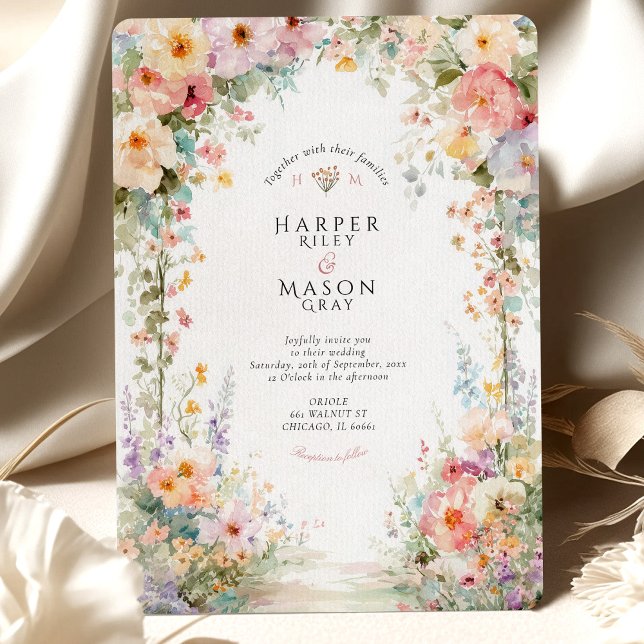 Pastel Watercolor Floral Arch Wedding Invitation (Creator Uploaded)