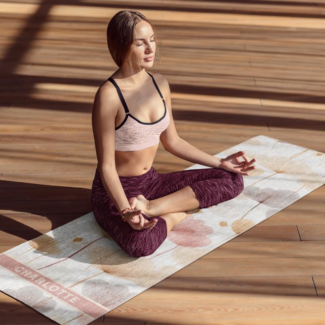 Pastel Watercolor Floral Blooms Personalised Name Yoga Mat (Creator Uploaded)