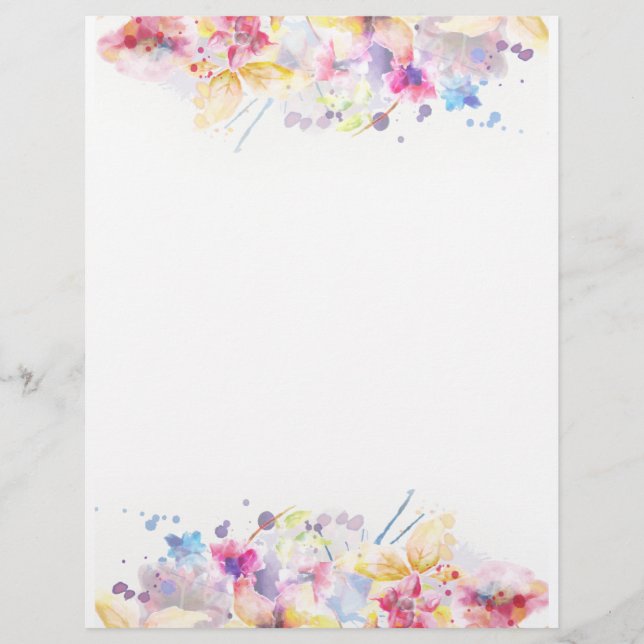 Pastel Watercolor Floral Custom Letterhead (Front)